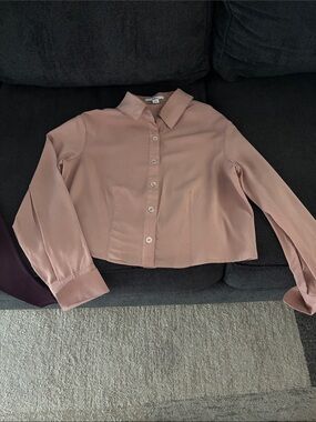 Bar III Blush Pink Cropped Button-Down Shirt